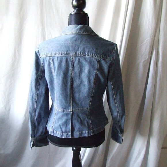 Valerie Stevens jean jacket petite medium blue denim coat grey plastic buttons - Picture 3 of 12